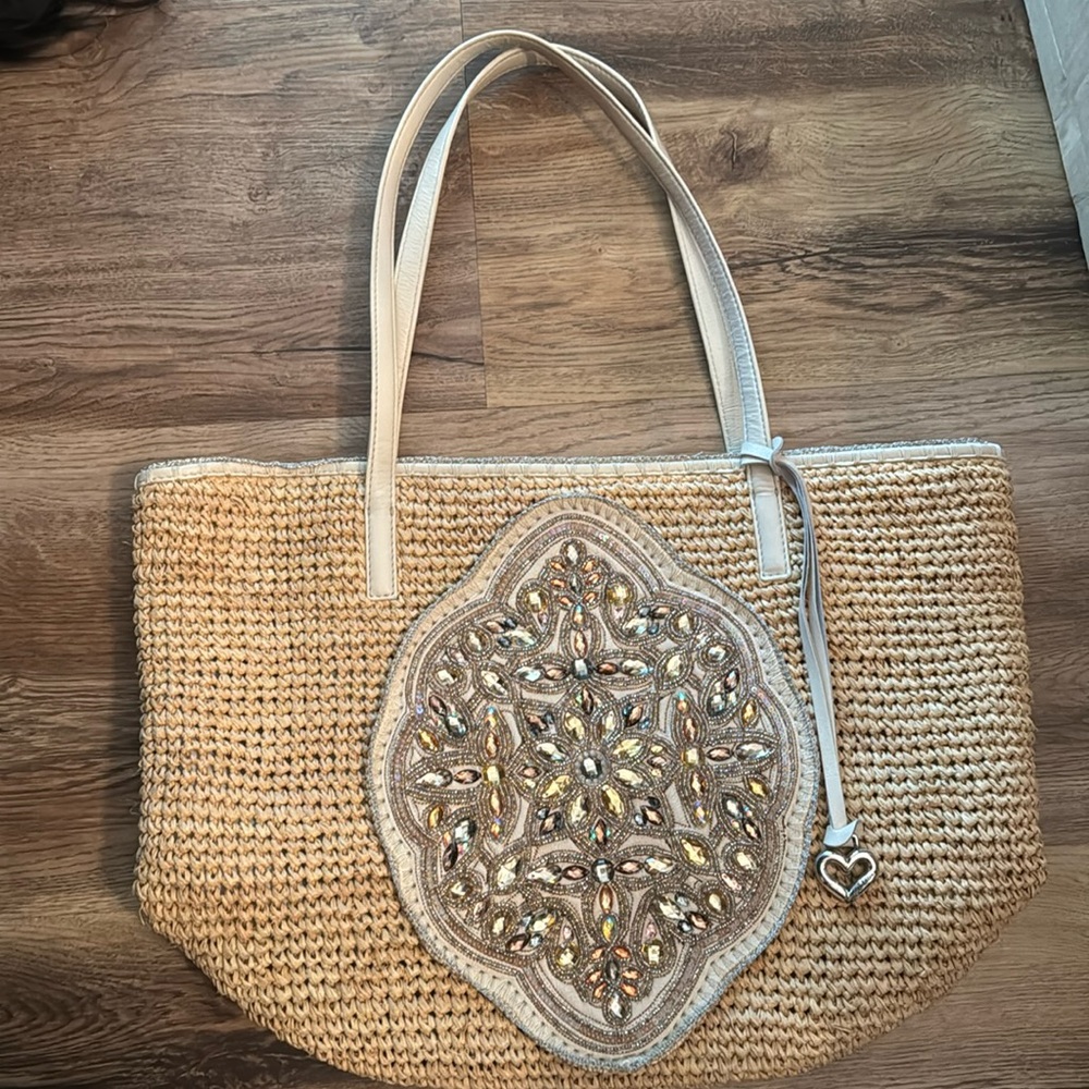Brighton Heritage Embellished Tan Woven Tote Bag